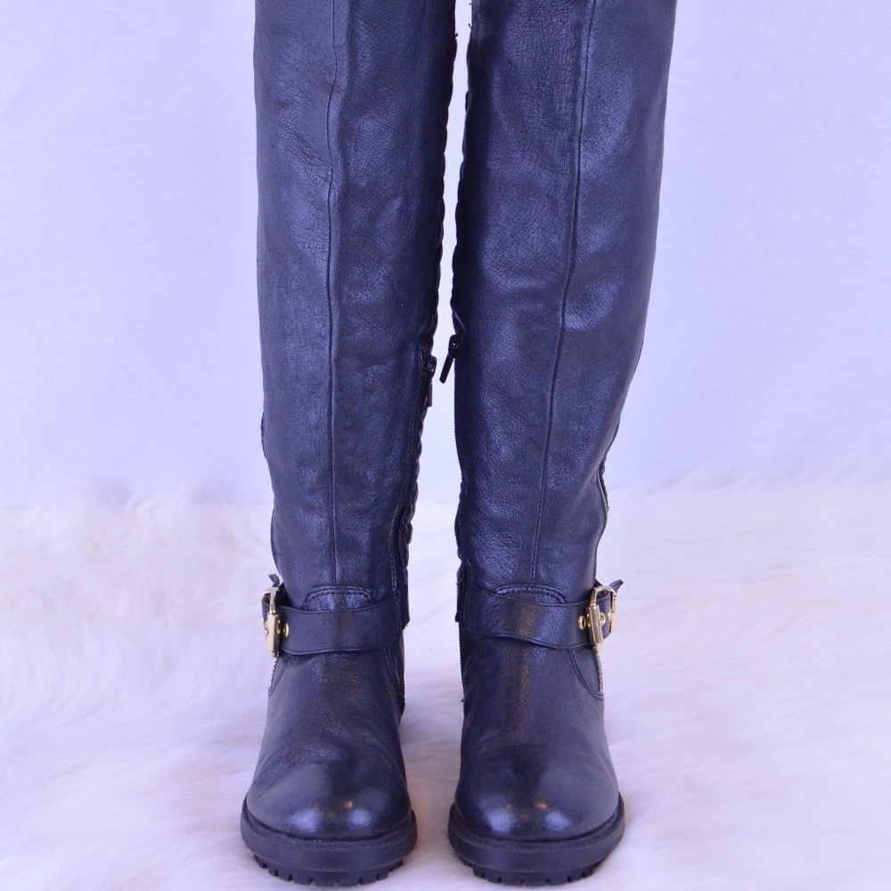 Steve Madden Black Quilted buckle riding boots Sz